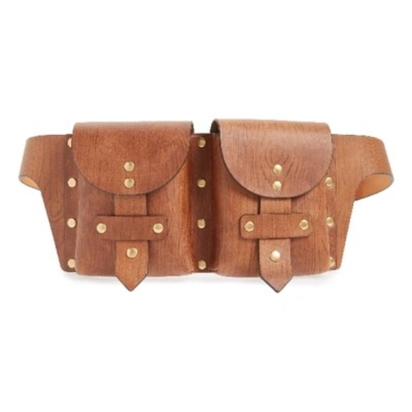 Tory Burch Handbags - Tory Burch Studded Leather Belt Bag - Brown In Woodgrain